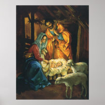 Vintage Christmas Nativity, Baby Jesus in Manger Poster