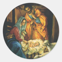 Vintage Christmas Nativity, Baby Jesus in Manger Sticker