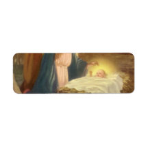 Vintage Christmas Nativity, Mary Joseph Baby Jesus Return Address Labels