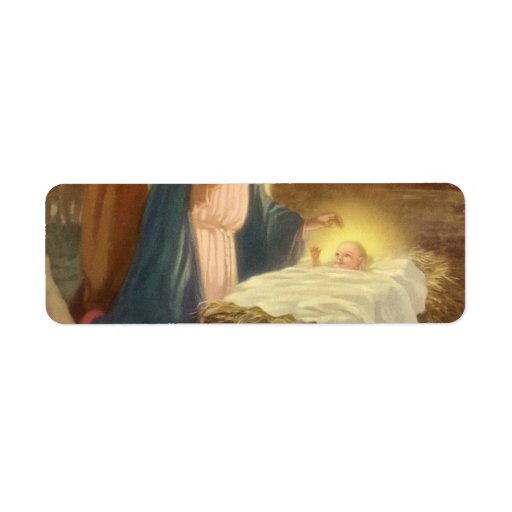 Vintage Christmas Nativity, Mary Joseph Baby Jesus Return Address Labels