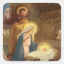 Vintage Christmas Nativity, Mary Joseph Baby Jesus Square Stickers