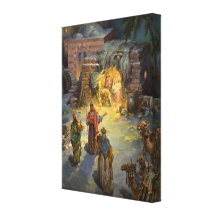 Vintage Christmas, Nativity, Visiting Magi Manger Gallery Wrap Canvas