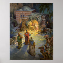 Vintage Christmas, Nativity, Visiting Magi Manger Poster