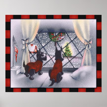 Vintage Christmas Patriotic Scottie Dogs on Checks Poster