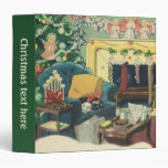 Vintage Christmas Pets Sleeping Waiting for Santa 3 Ring Binder