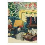 Vintage Christmas Pets Sleeping Waiting for Santa Greeting Card