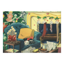 Vintage Christmas Pets Sleeping Waiting for Santa Custom Invites