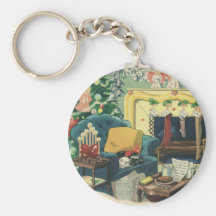 Vintage Christmas Pets Sleeping Waiting for Santa Key Chain