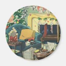 Vintage Christmas Pets Sleeping Waiting for Santa Refrigerator Magnets