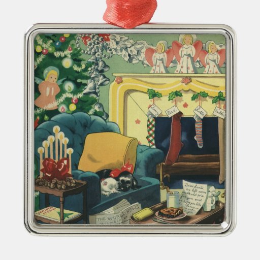 Vintage Christmas Pets Sleeping Waiting for Santa Christmas Tree Ornaments