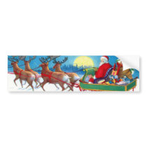 Vintage Christmas Santa and Reindeer Sleigh Bumper Sticker