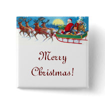 Vintage Christmas Santa and Reindeer Sleigh Buttons