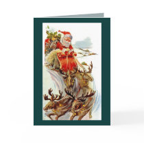 Vintage Christmas Santa and Reindeer Sleigh Card