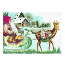 Vintage Christmas Santa and Reindeer Sleigh Invita invitations