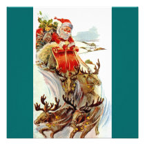 Vintage Christmas Santa and Reindeer Sleigh Invita invitations