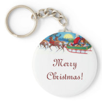Vintage Christmas Santa and Reindeer Sleigh Key Chains