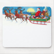 Vintage Christmas Santa and Reindeer Sleigh Mousepads