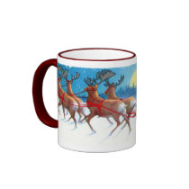 Vintage Christmas Santa and Reindeer Sleigh Coffee Mug