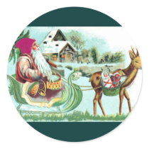 Vintage Christmas Santa and Reindeer Sleigh Stickers