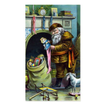Vintage Christmas, Santa Claus Stockings Fireplace Business Card Templates