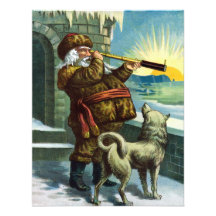 Vintage Christmas Santa Claus Telescope Dog Sunset Personalized Invitation