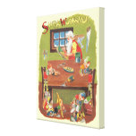 Vintage Christmas Santa with Elves in the Workshop Gallery Wrapped Canvas