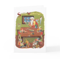 Vintage Christmas Santa with Elves in the Workshop Cards