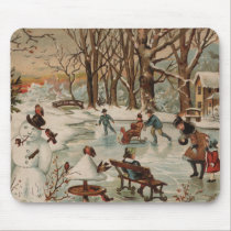 Vintage Christmas scene ice skating mousepads