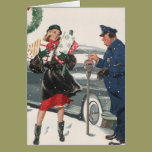 Vintage Christmas Shopping, Customizable Card cards