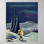 Vintage Christmas Snow Angel Walking with a Star Print