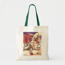 Vintage Christmas Snow House, Hanging Lights Tote Bag