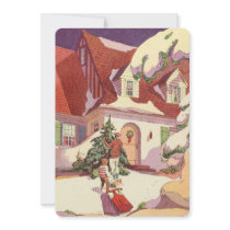 Vintage Christmas Snow House, Hanging Lights Custom Invites