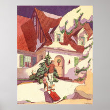 Vintage Christmas Snow House, Hanging Lights Poster