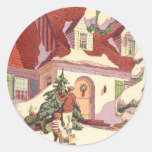 Vintage Christmas Snow House, Hanging Lights Sticker
