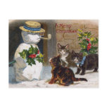 Vintage Christmas Snowman & Kittens Card Post Cards