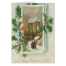 Vintage Christmas Snowy Church Greeting Card