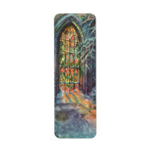 Vintage Christmas, Stained Glass Window in Church Labels