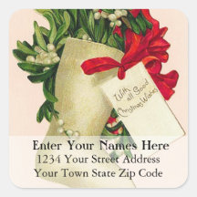 Vintage Christmas Stocking Return Address Label Sticker