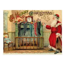 Vintage Christmas Stockings Postcard