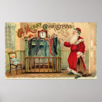 Vintage Christmas Stockings Poster