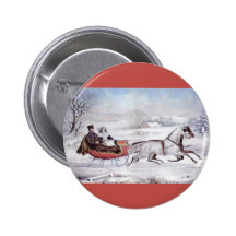 Vintage Christmas; The Road Winter, Romantic Ride Pinback Button