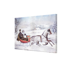 Vintage Christmas; The Road Winter, Romantic Ride Gallery Wrap Canvas