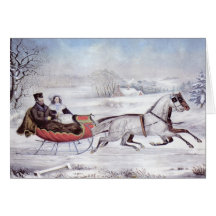 Vintage Christmas; The Road Winter, Romantic Ride Greeting Card