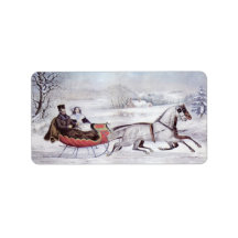 Vintage Christmas; The Road Winter, Romantic Ride Address Label