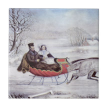 Vintage Christmas; The Road Winter, Romantic Ride Ceramic Tiles