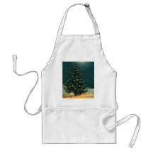 Vintage Christmas Tree at Night Lights Snow Winter Aprons