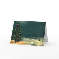 Vintage Christmas Tree at Night with Lights
