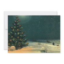 Vintage Christmas Tree at Night with Lights Invitation