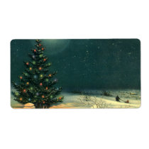 Vintage Christmas Tree at Night with Lights Shipping Label