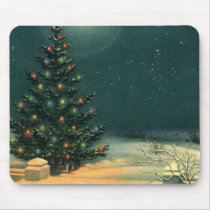 Vintage Christmas Tree at Night with Lights Mousepads